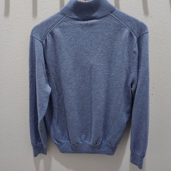Jos A Bank Traveler 100% Merino Wool 1/4 Zip Pullover Sweater Blue Mens  L - Picture 2 of 5